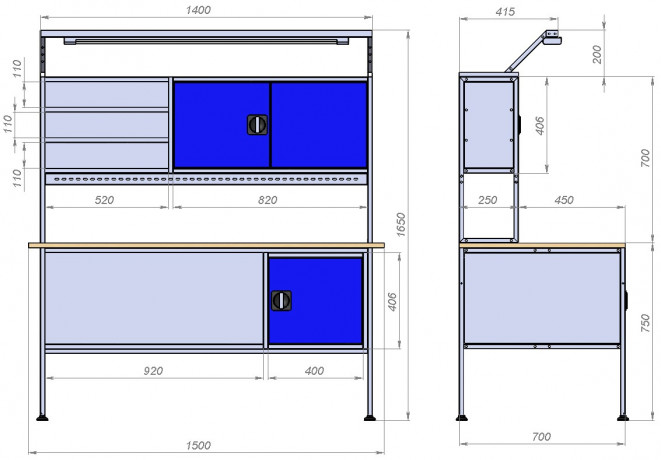  Стол электромонтажника РИ.СЭ.1.1650.1500.700